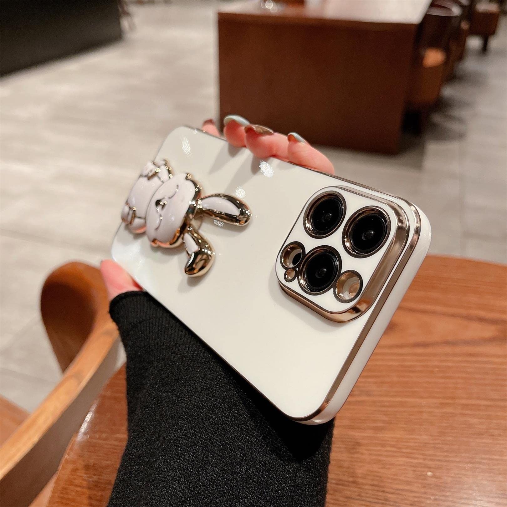 Rabbit Ring Bracket Mobile Phone Holder Cartoon Adhesive Pull Rod Support Back view 3