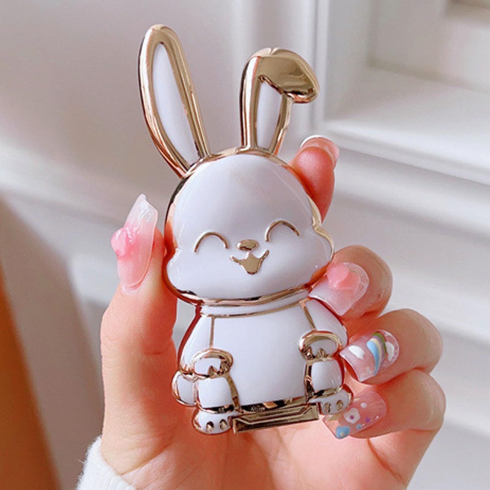 Rabbit Ring Bracket Mobile Phone Holder Cartoon Adhesive Pull Rod Support Back view 5
