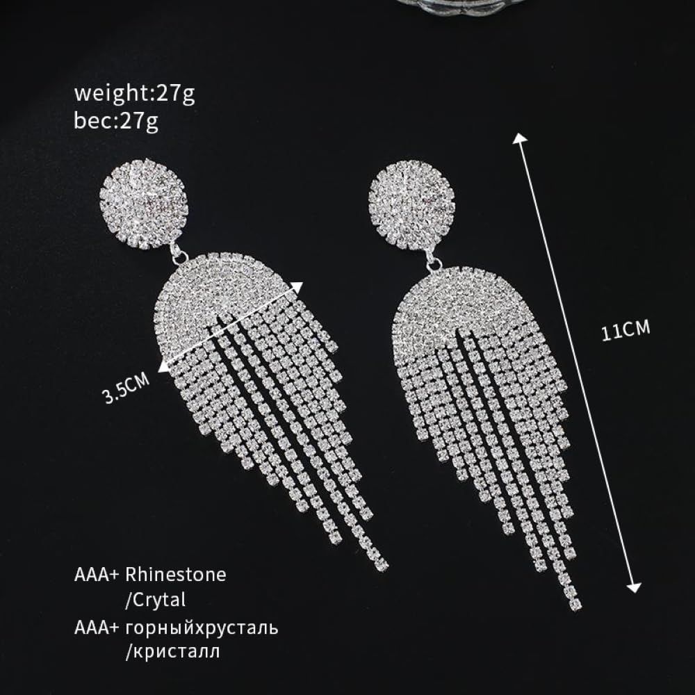 Circle Earrings Temperament Fringed Prong Chain Full Of Diamond Rhinestone view 4