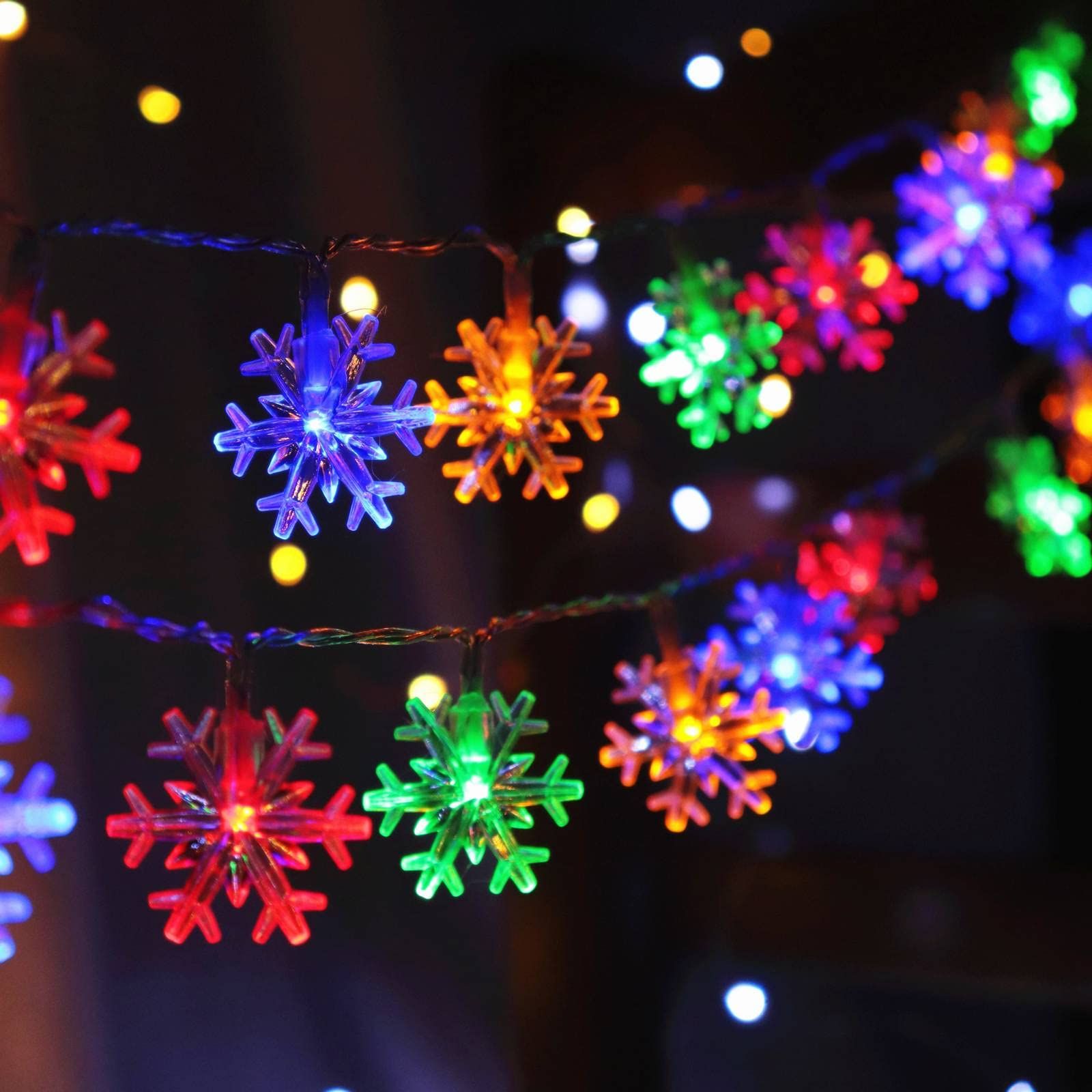 Christmas Lights Multicolor LED Multi Colored Snowflake String Lights Battery — image 1