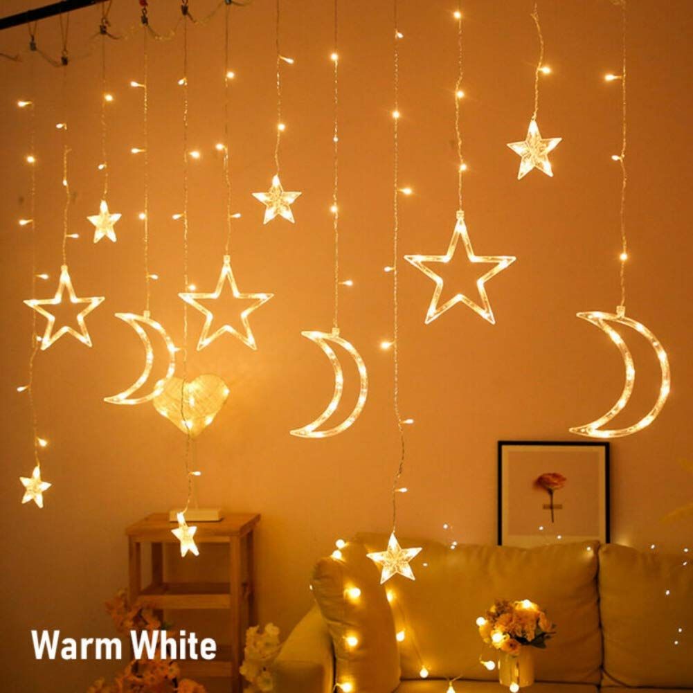 Curtain String Lights,Christmas Star Moon Curtain Lights -Xmas Ramadan view 5