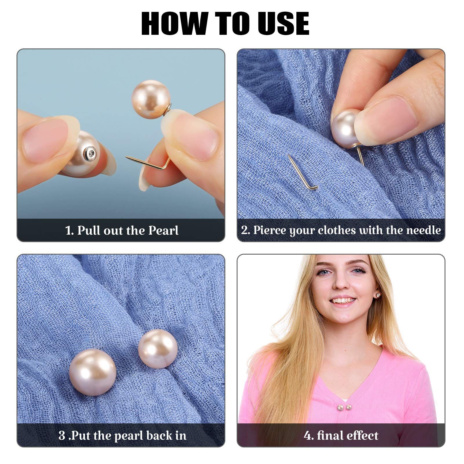 6 Pieces Artificial Pearl Brooch Pins Anti-Exposure Neckline Safety Pins view 2