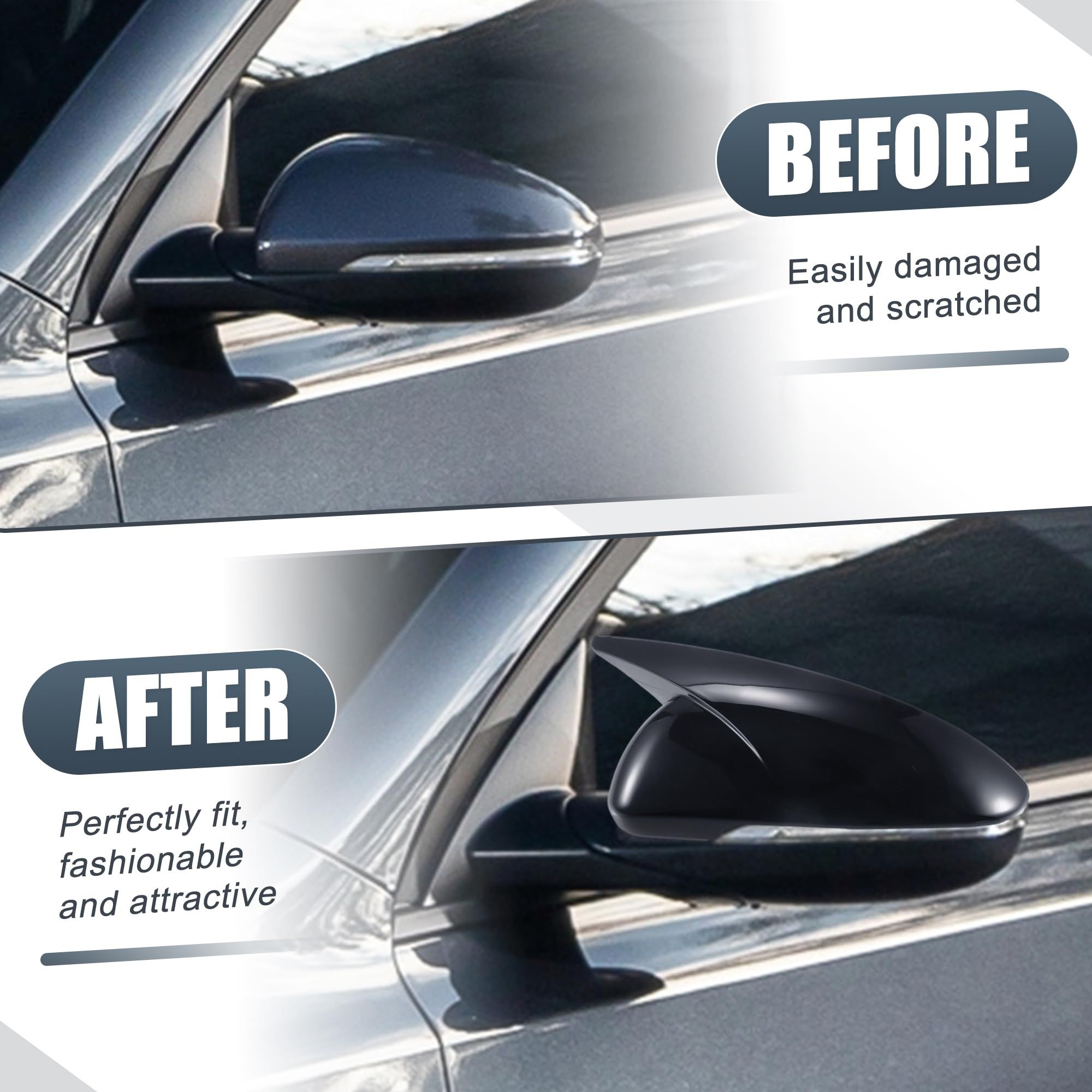 1 Pair Car Rear View Driver Passenger Side Cap Overlay Gloss Black for Kia view 2