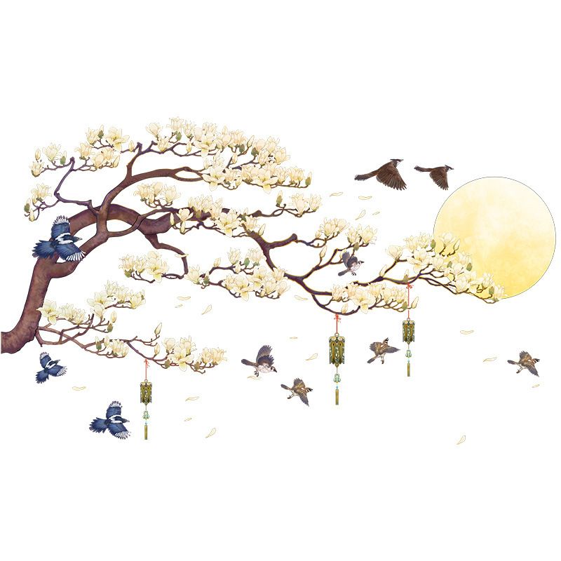 Tree Branches Flying Birds Wall Stickers Peel and Stick Flowers Moon Wall — image 1