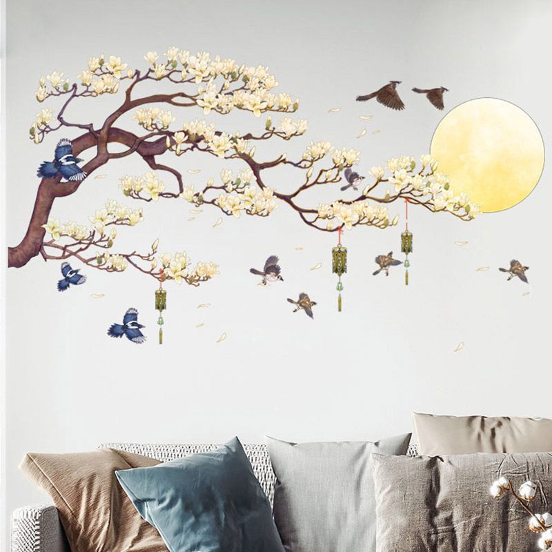Tree Branches Flying Birds Wall Stickers Peel and Stick Flowers Moon Wall view 4