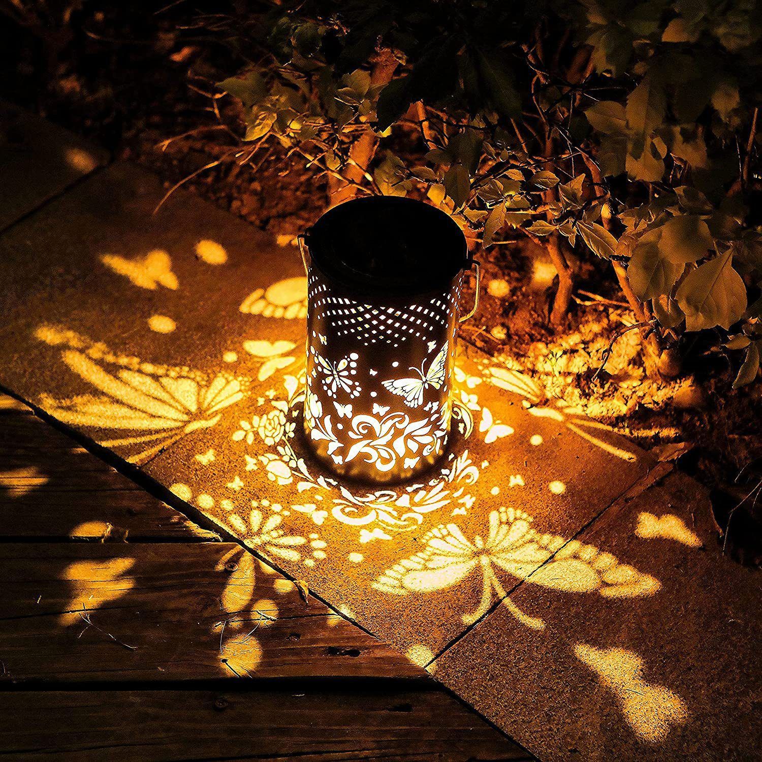 Solar Lanterns Outdoor Hanging Solar Lights Butterfly Decor Metal Lantern — image 1