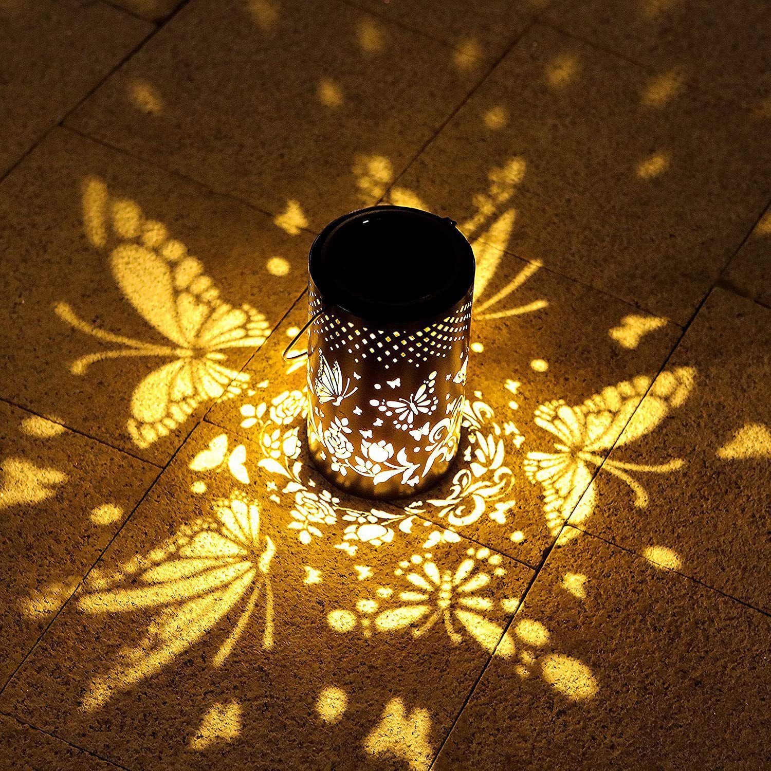 Solar Lanterns Outdoor Hanging Solar Lights Butterfly Decor Metal Lantern view 2