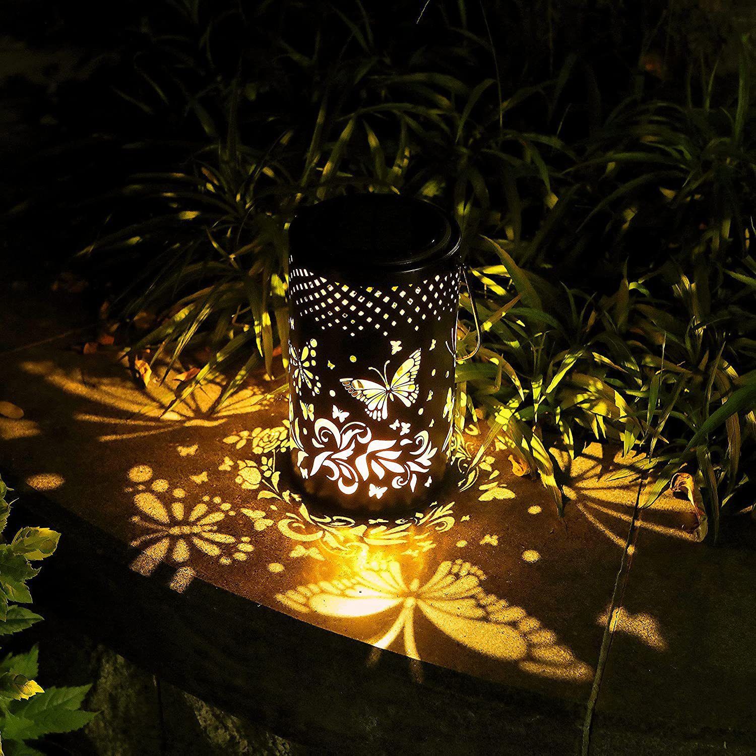 Solar Lanterns Outdoor Hanging Solar Lights Butterfly Decor Metal Lantern view 3