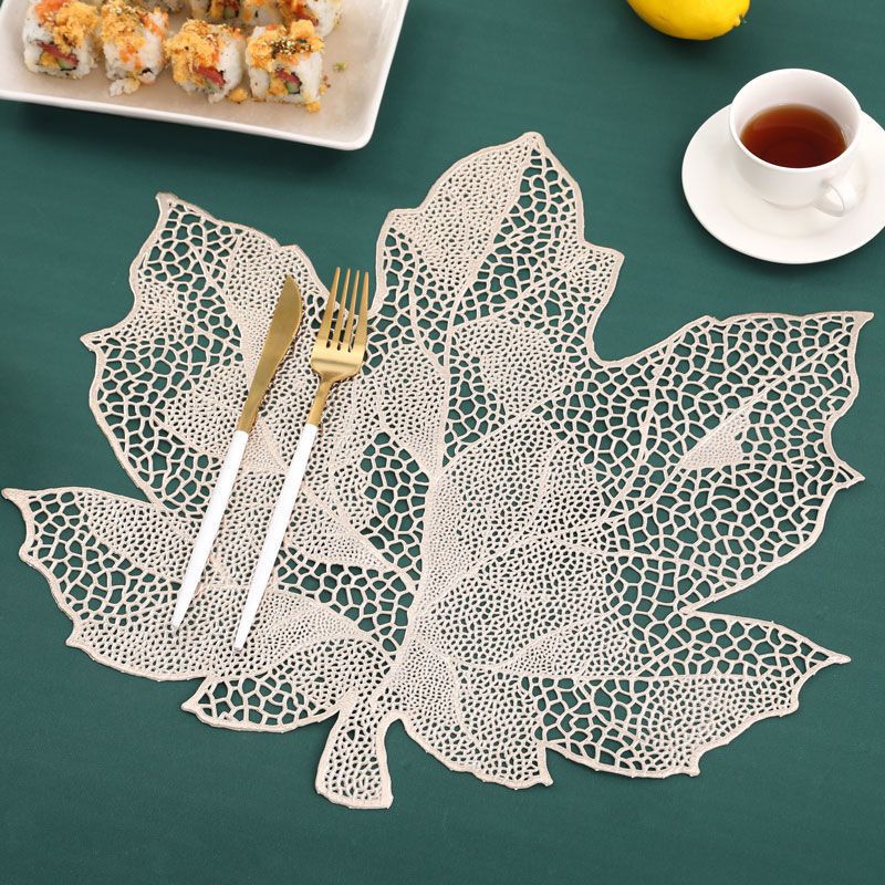 Placemats Set of 2, Vinyl Table Mats Hollowed-Out Leaf Place Mats Dinner Table view 3
