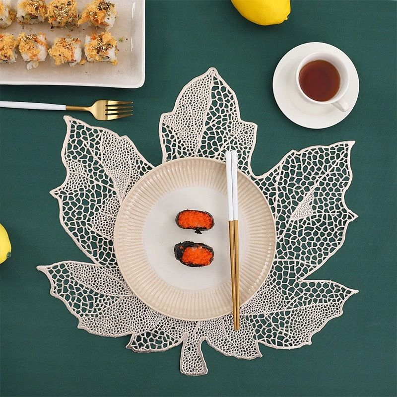 Placemats Set of 2, Vinyl Table Mats Hollowed-Out Leaf Place Mats Dinner Table view 4