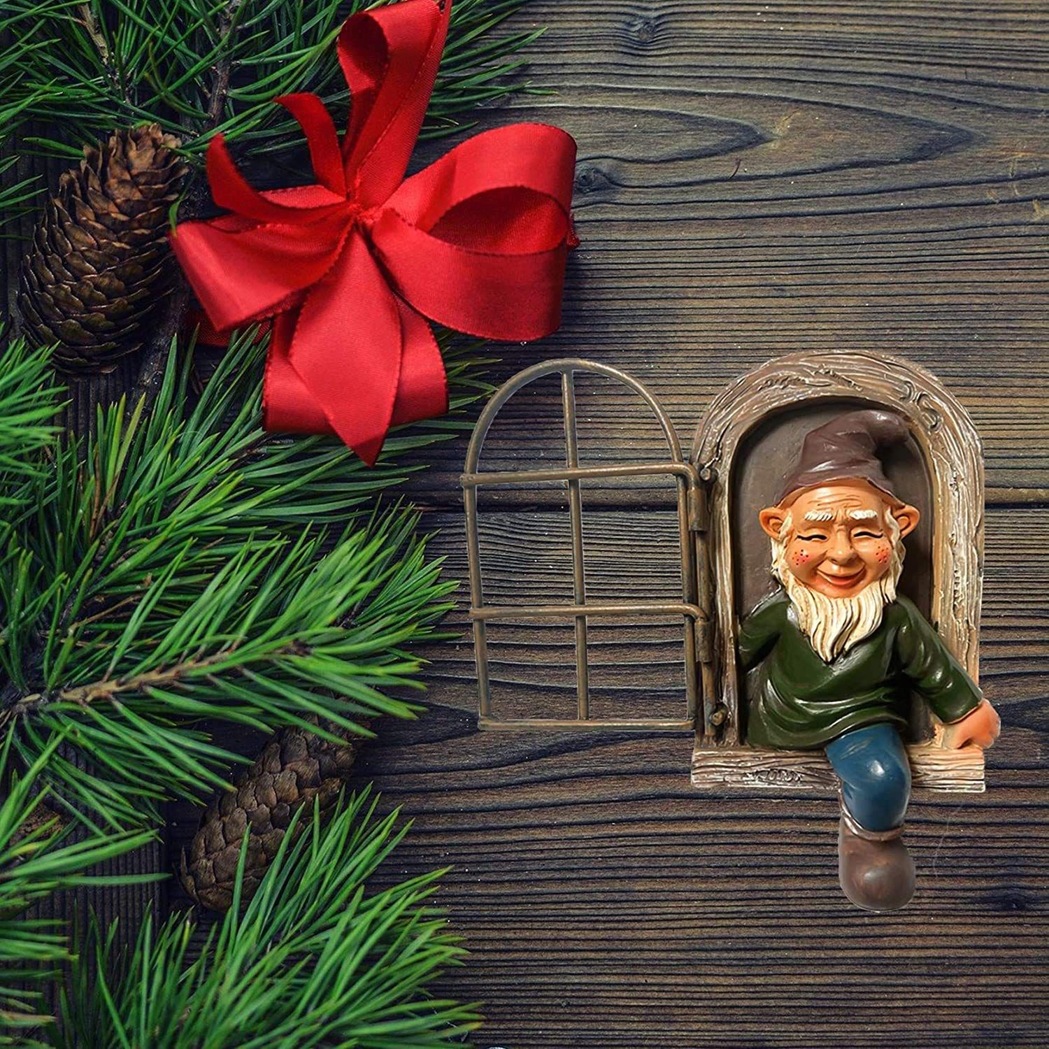 Garden Gnome Statue, Elf Out The Door Tree Hugger, Funny Garden Tree view 3