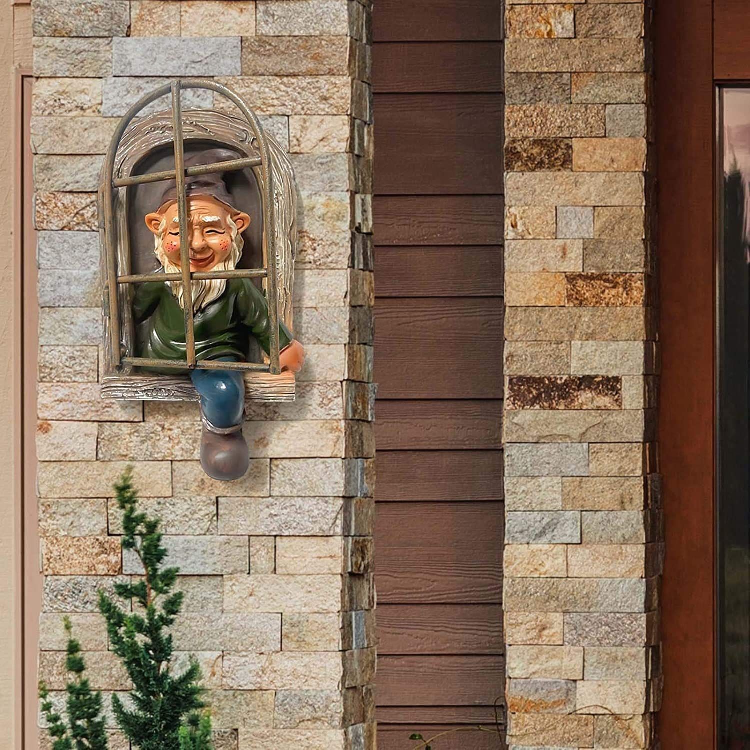 Garden Gnome Statue, Elf Out The Door Tree Hugger, Funny Garden Tree view 4