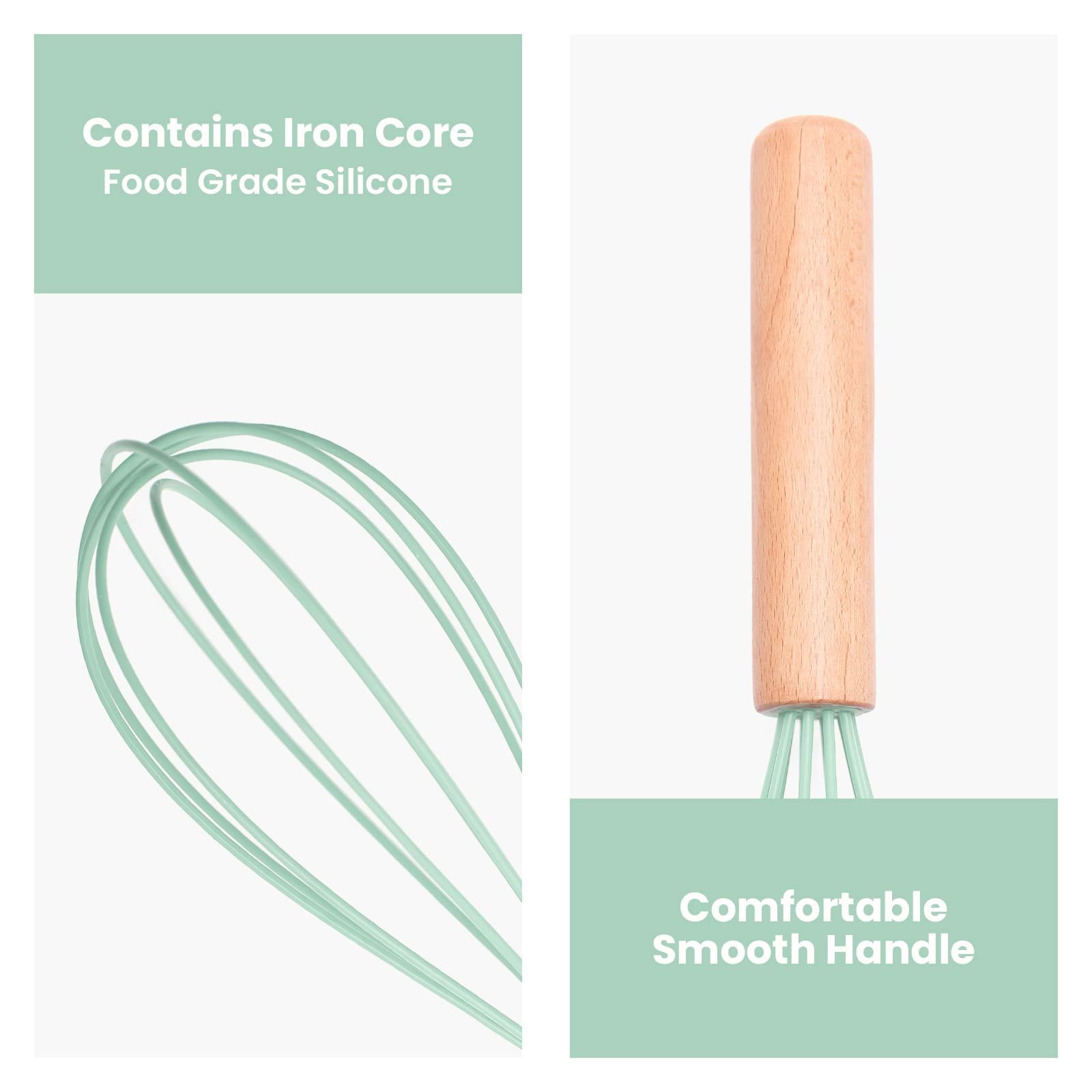 Silicone Whisk, Silicone Whisks with Wooden Handle, Whisks for Cooking, Heat view 2