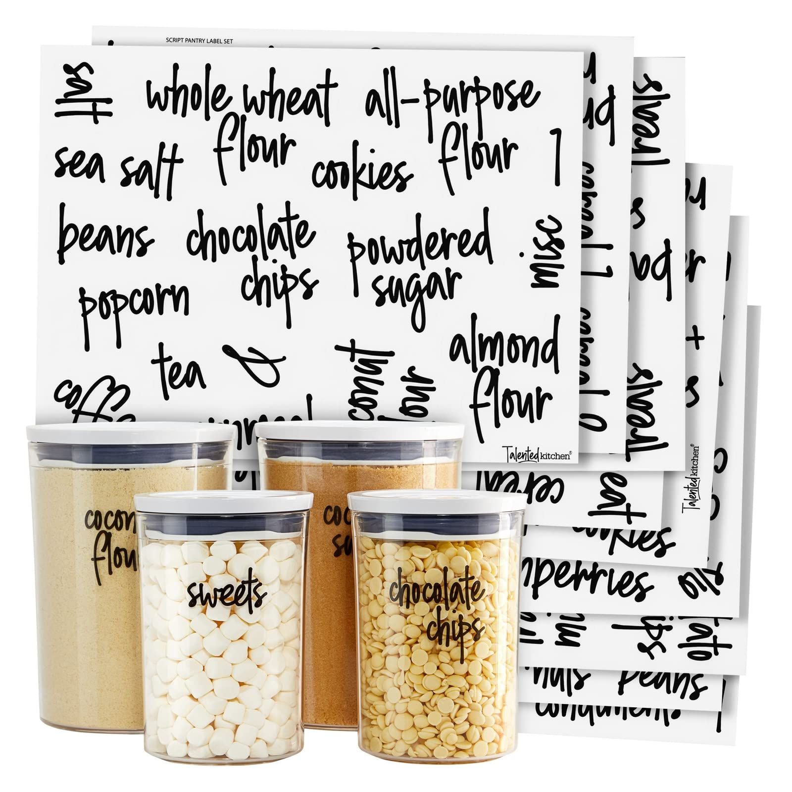 Talented Kitchen 157 Pantry Labels for Food Containers - Preprinted Black