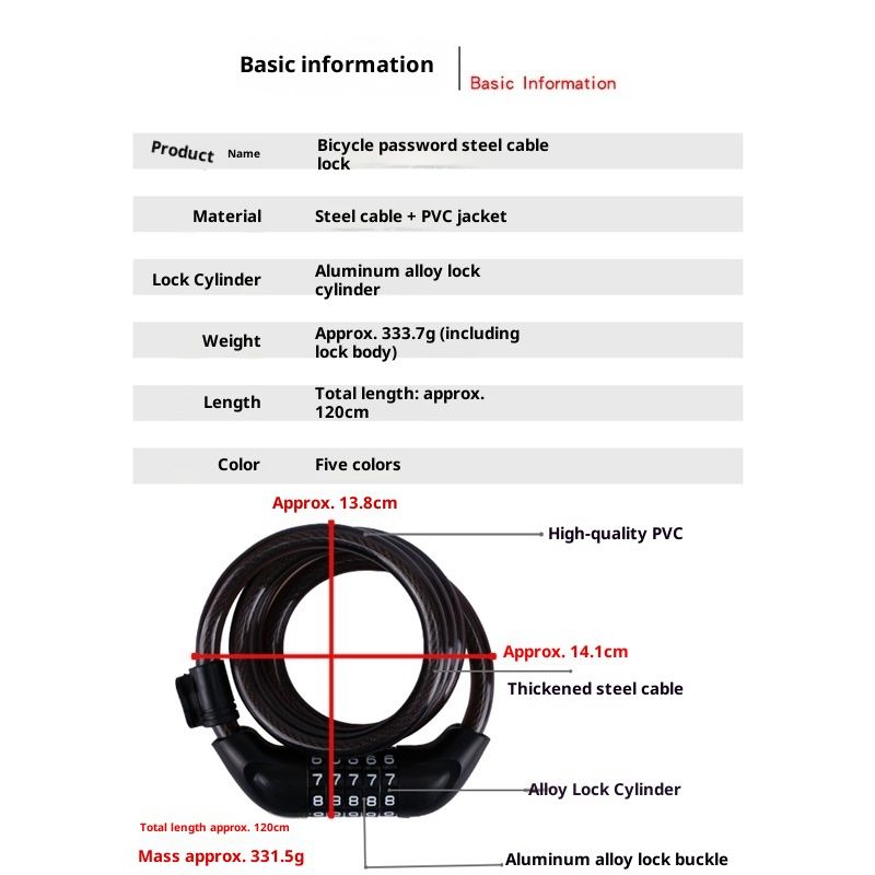 Bike Lock, Bike Locks Cable, High Security 5 Digit Resettable Combination view 5