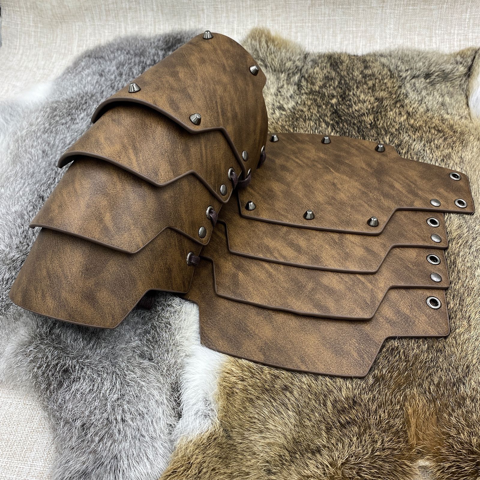 A pair Medieval Faux Leather 4 Layers Bracers Arm Armor view 3