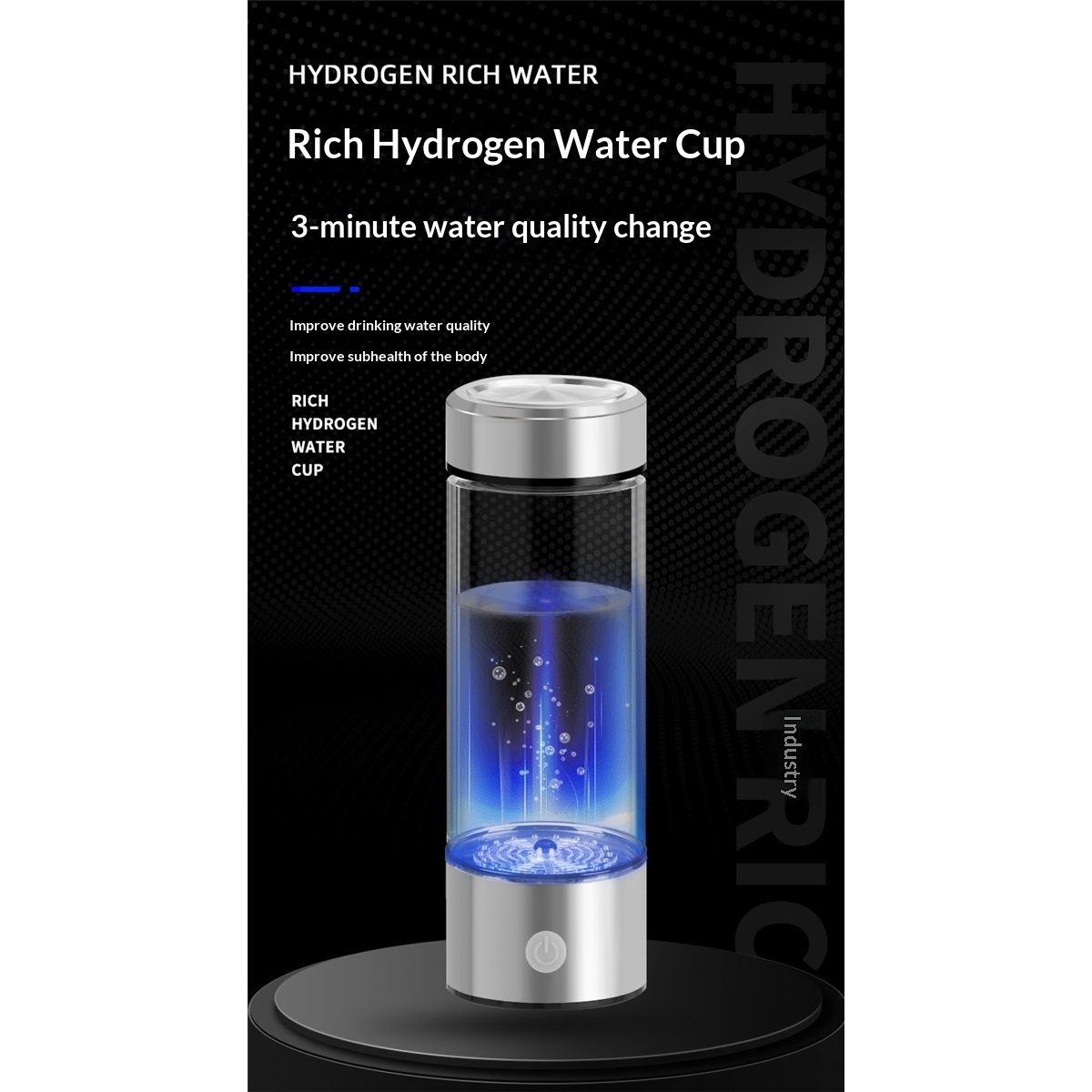 Hydrogen Water Bottle,3Min, Portable 15.2OZ, Rechargeable Hydrogen Water view 2