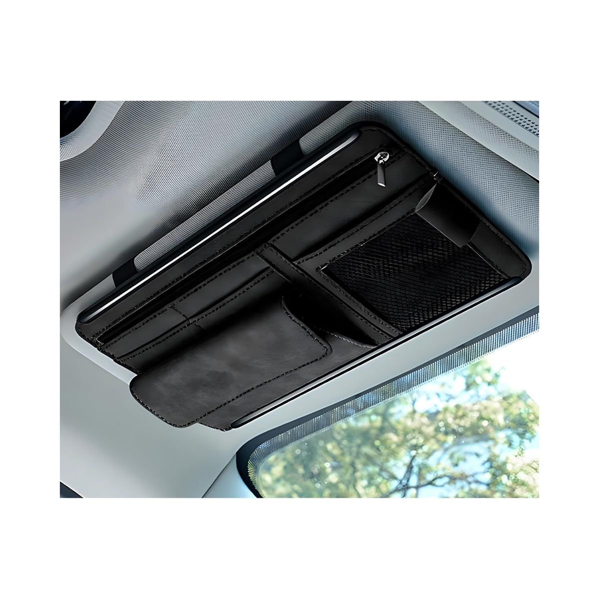 Car Sun Visor Organizer, Soft Leather Surface Eyeglasses Note Card Holder Car — image 1