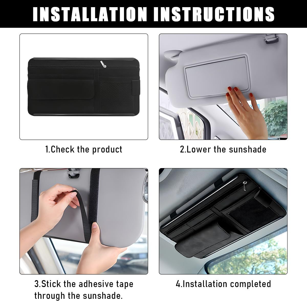 Car Sun Visor Organizer, Soft Leather Surface Eyeglasses Note Card Holder Car view 3
