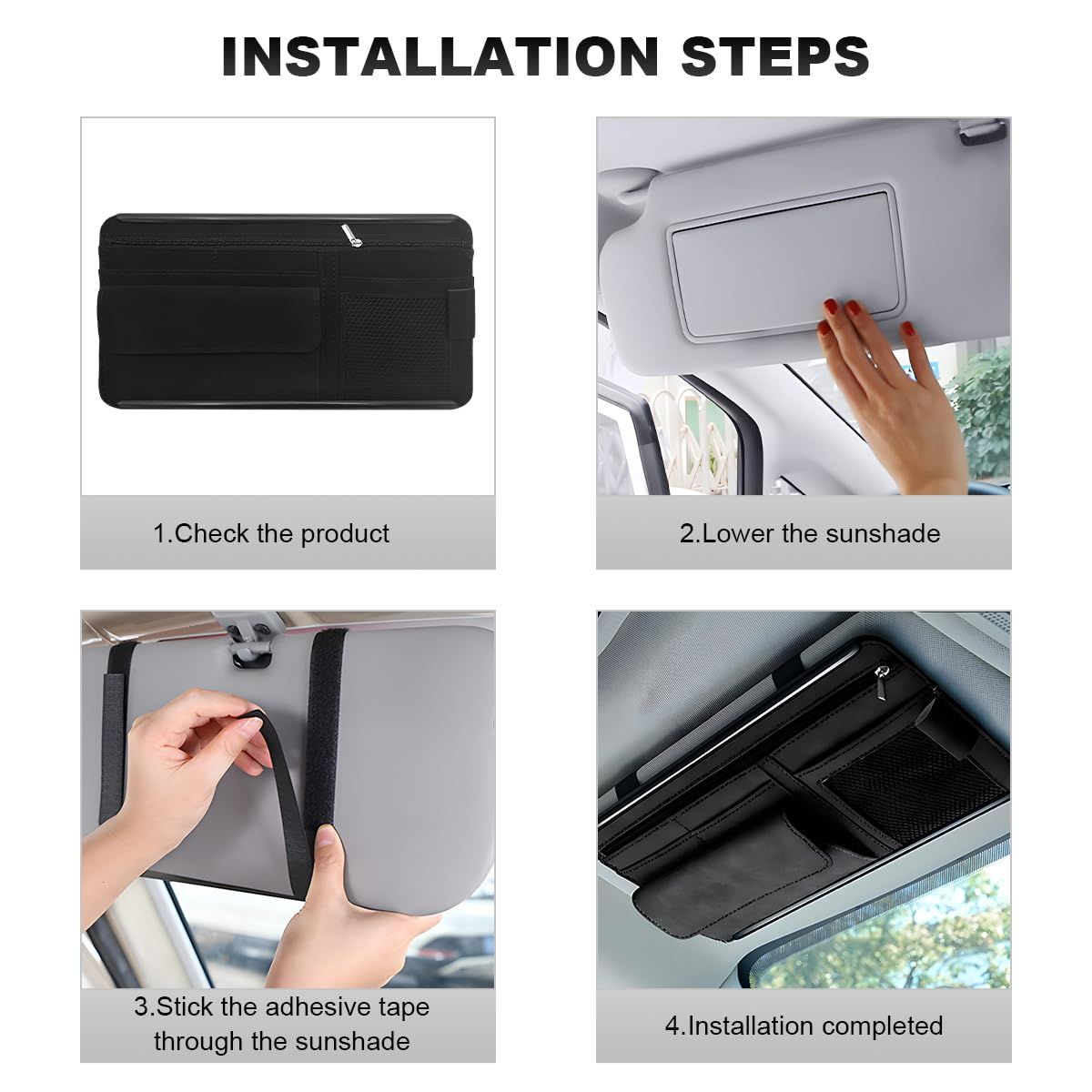 Car Sun Visor Organizer, Soft Leather Surface Eyeglasses Note Card Holder Car view 4
