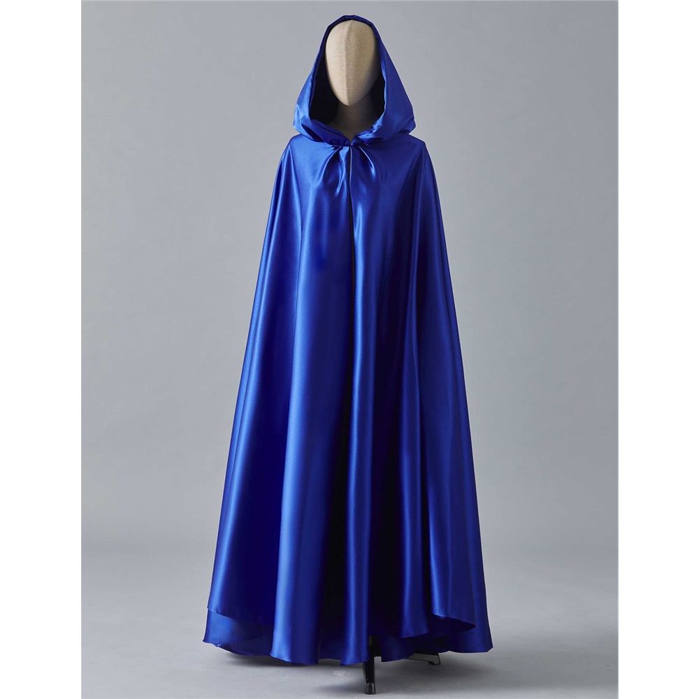 Women's Wedding Hooded Cape Bridal Cloak Poncho Full Length （170）blue Satin