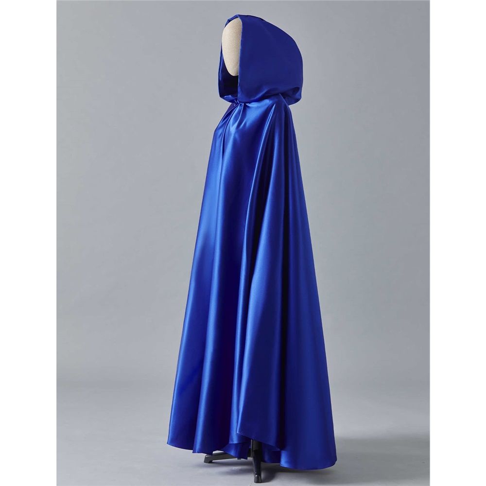 Women's Wedding Hooded Cape Bridal Cloak Poncho Full Length （170）blue Satin view 2
