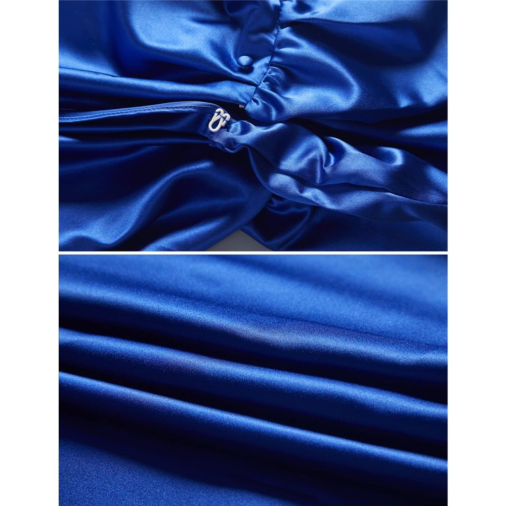 Women's Wedding Hooded Cape Bridal Cloak Poncho Full Length （170）blue Satin view 3