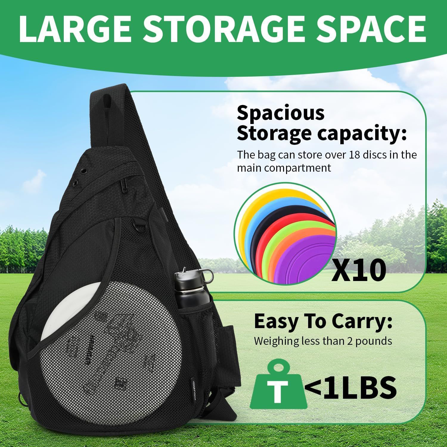 Disc Golf Bag with Retriever Holder and Storage Pockets view 5
