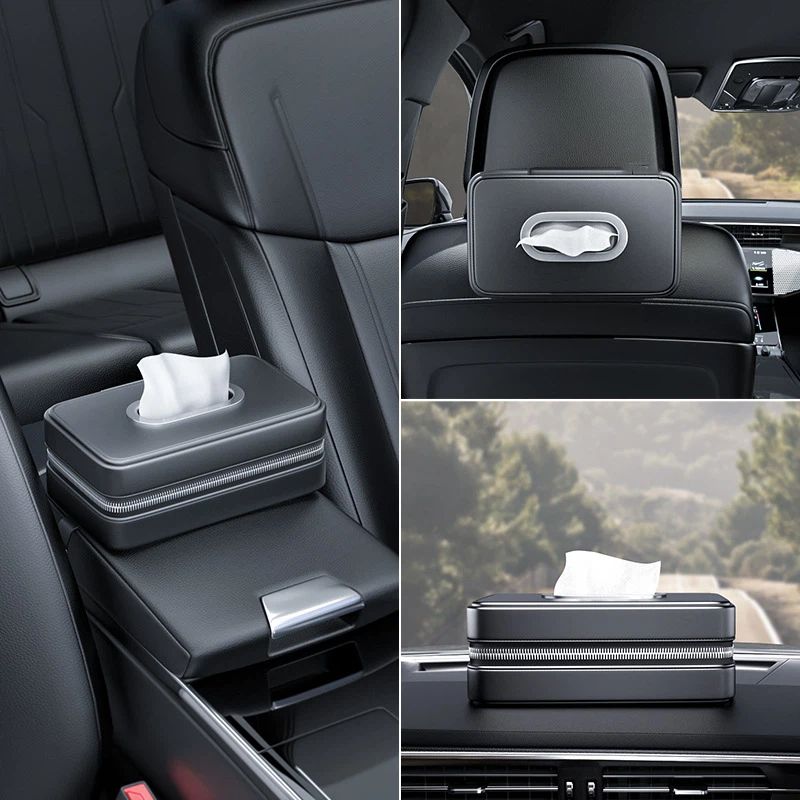Car Tissue Holder, PU Leather Tissue Napkin Box,Car Armrest Box Tissue view 5