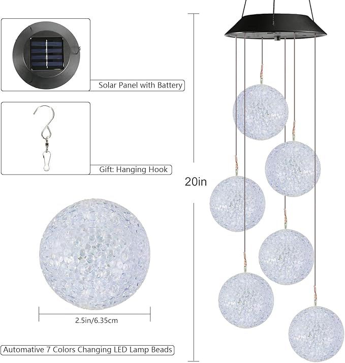 Solar Wind Chime, Color Changing Ball Wind Chimes, LED Decorative Mobile view 2