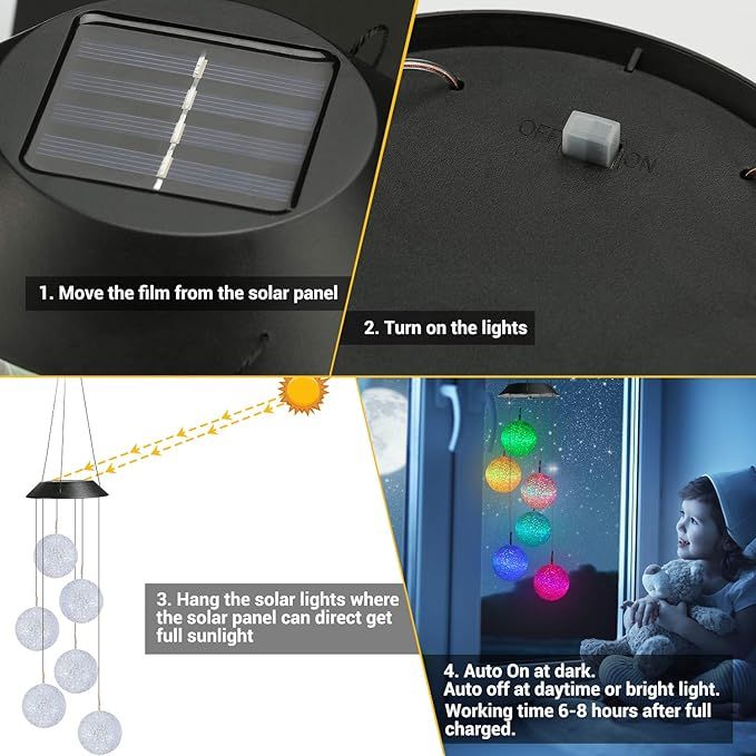 Solar Wind Chime, Color Changing Ball Wind Chimes, LED Decorative Mobile view 3