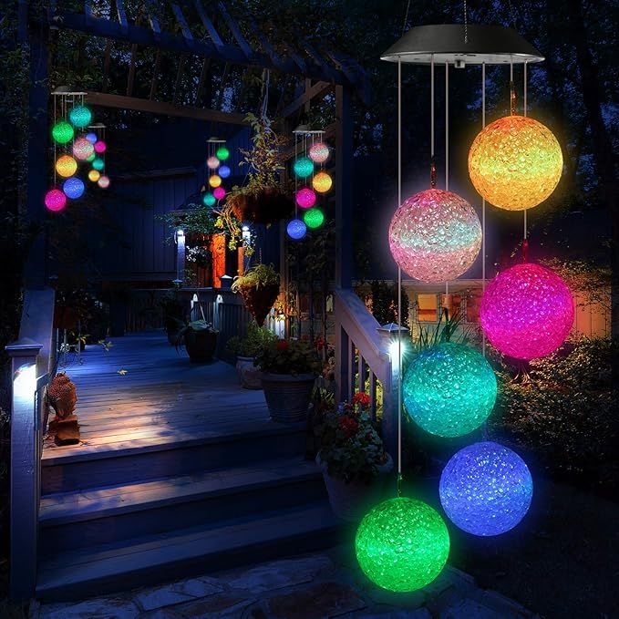 Solar Wind Chime, Color Changing Ball Wind Chimes, LED Decorative Mobile view 5