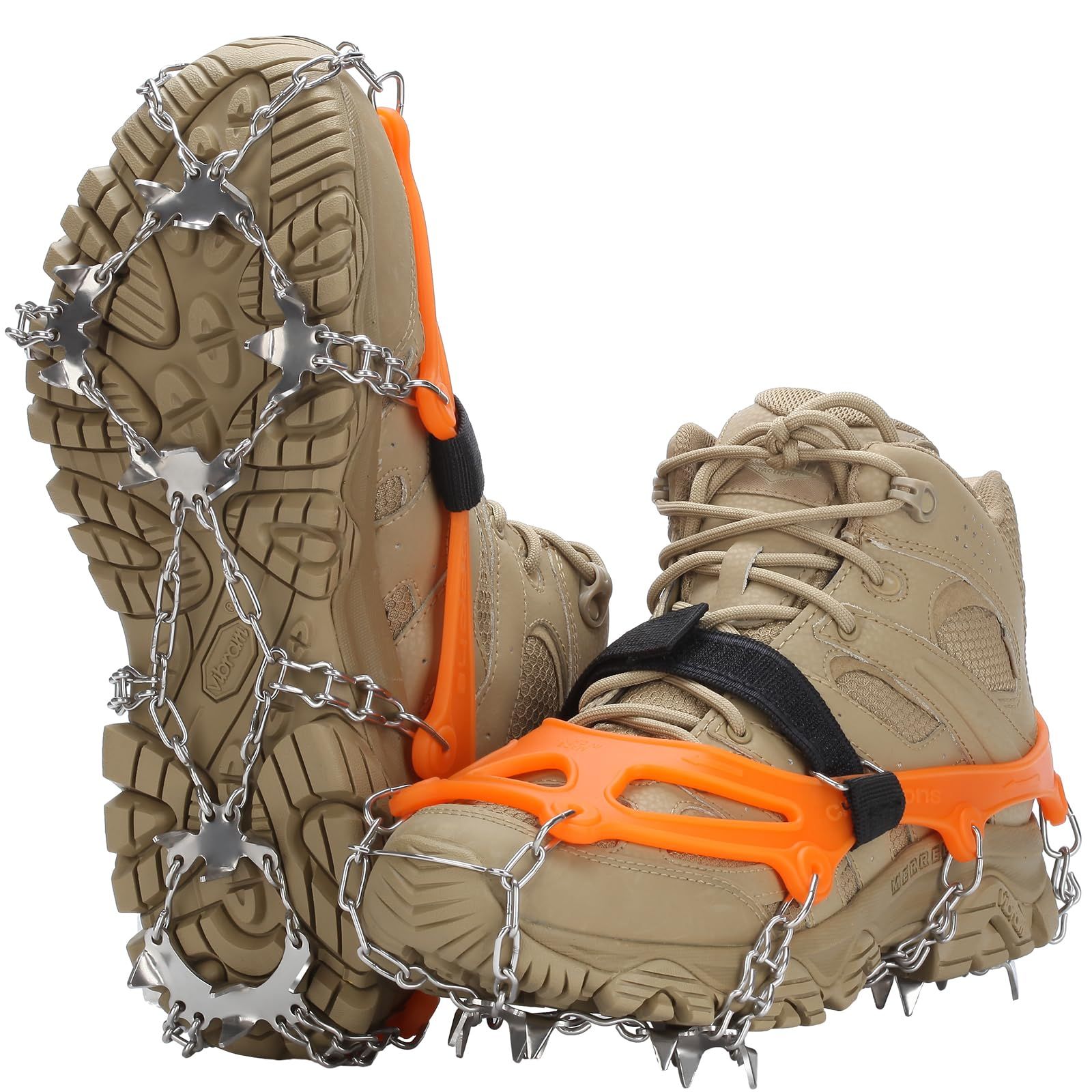 19 Spikes with Stainless Steel Chain Ice Snow Grips Traction Cleats System