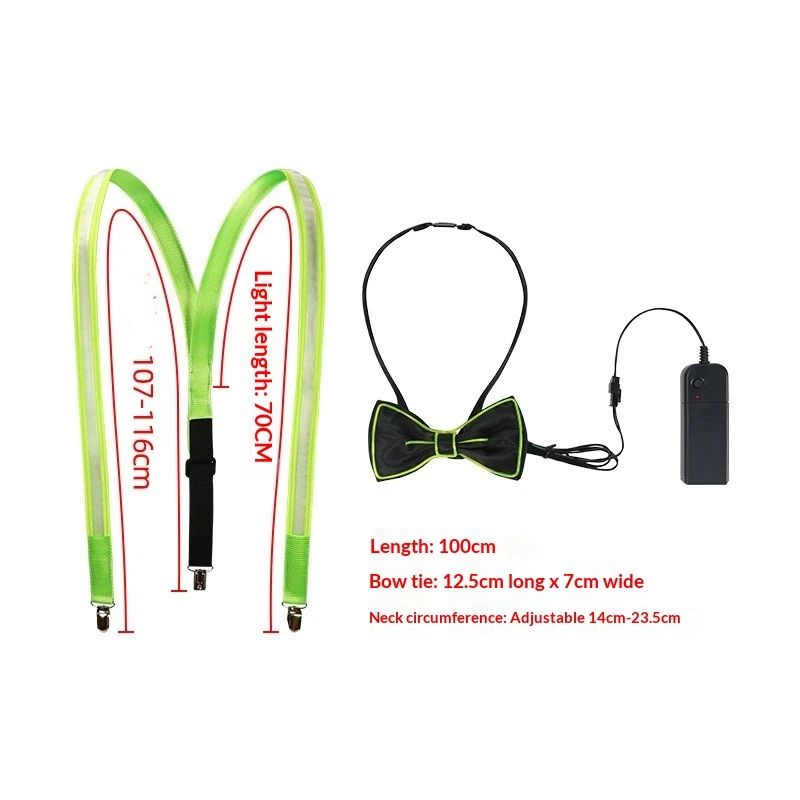 2 Pcs/Set, Light Up Men's LED Suspenders And Bow Tie, Perfect for Music view 2