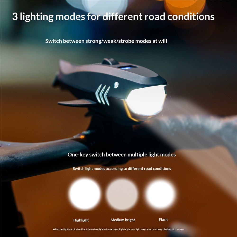 Bike Horn with Light,120dB Electric Bicycle Bell & Rechargeable Headlight view 2
