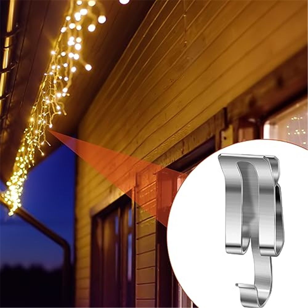 100 Pcs Christmas Light Clips Metal Gutter Hooks for Outdoor Xmas Hangers for view 5