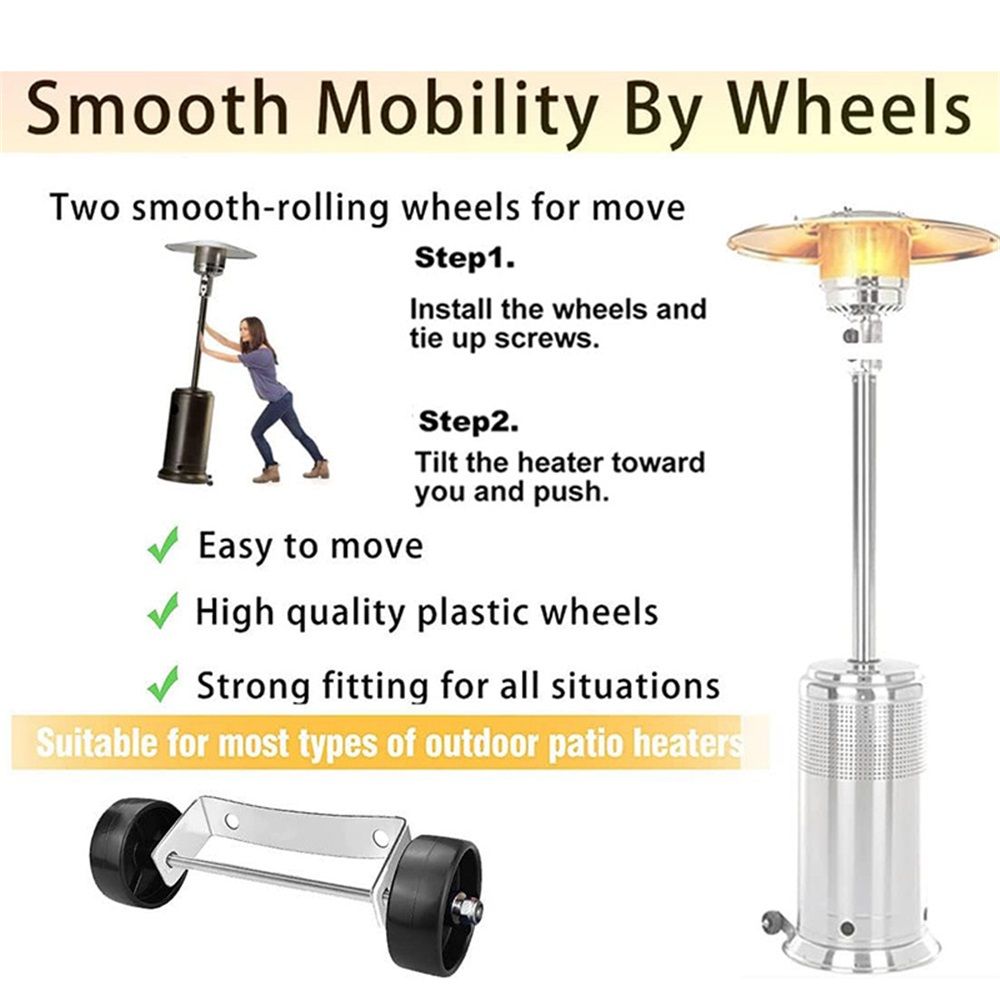 Universal Patio Heater Wheel Kit - Stainless Steel Silver Bracket + Black Wheels view 4