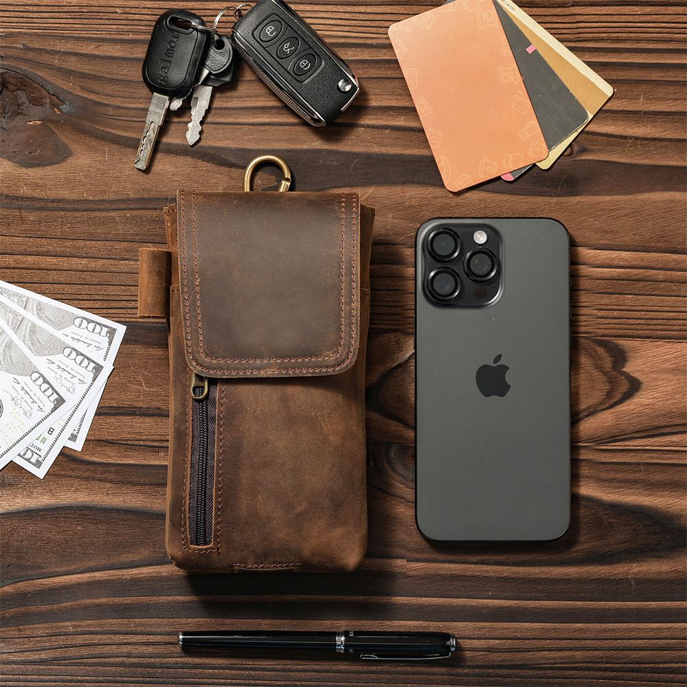 Phone Holster Case with Belt Clip Genuine Leather Belt Pouch Cell Phone Holder view 4