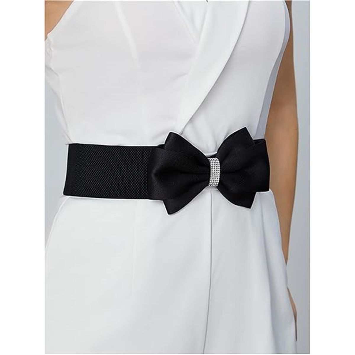 Women's Rhinestone Bow Elastic Wide Belts Stretchy Waist Buckle Belt Women's view 5