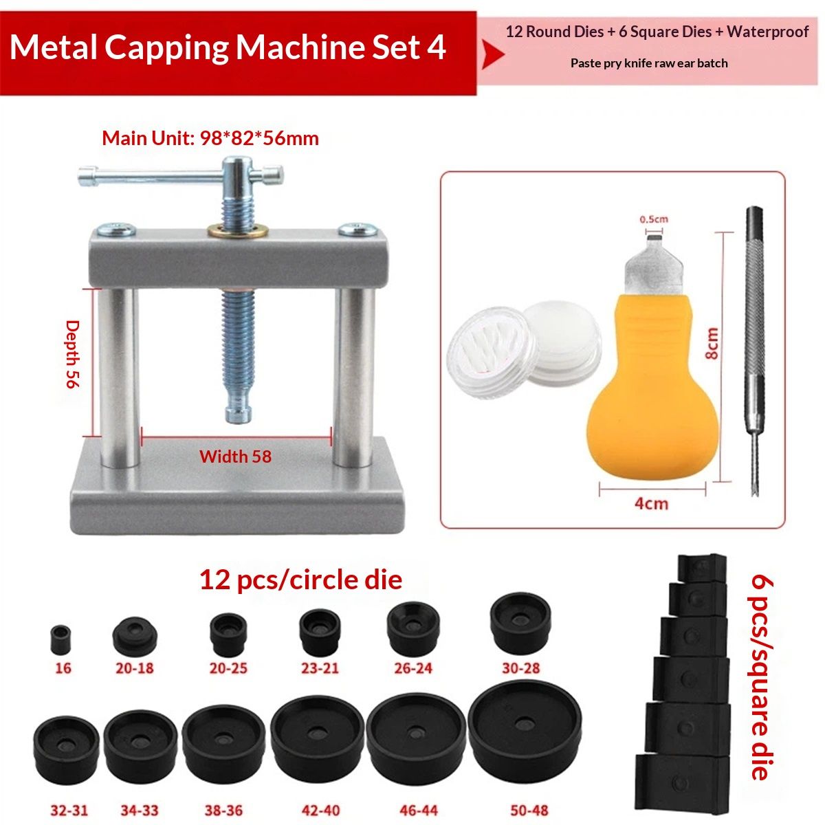 Watch Press Tool Set, Press Set Back Case Closer with 18 Molds, Watch Battery