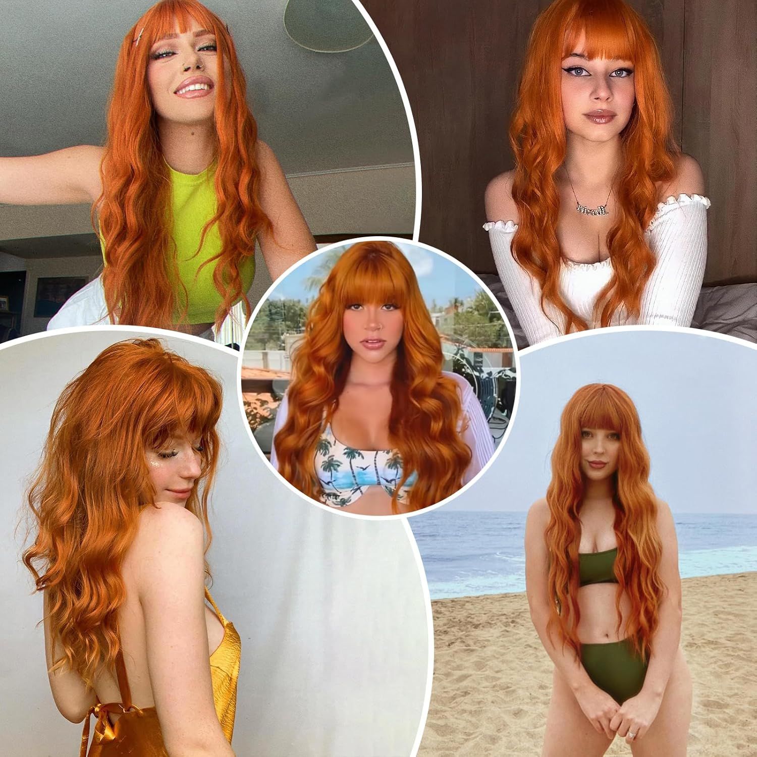 Long Orange Wig with Bangs view 4