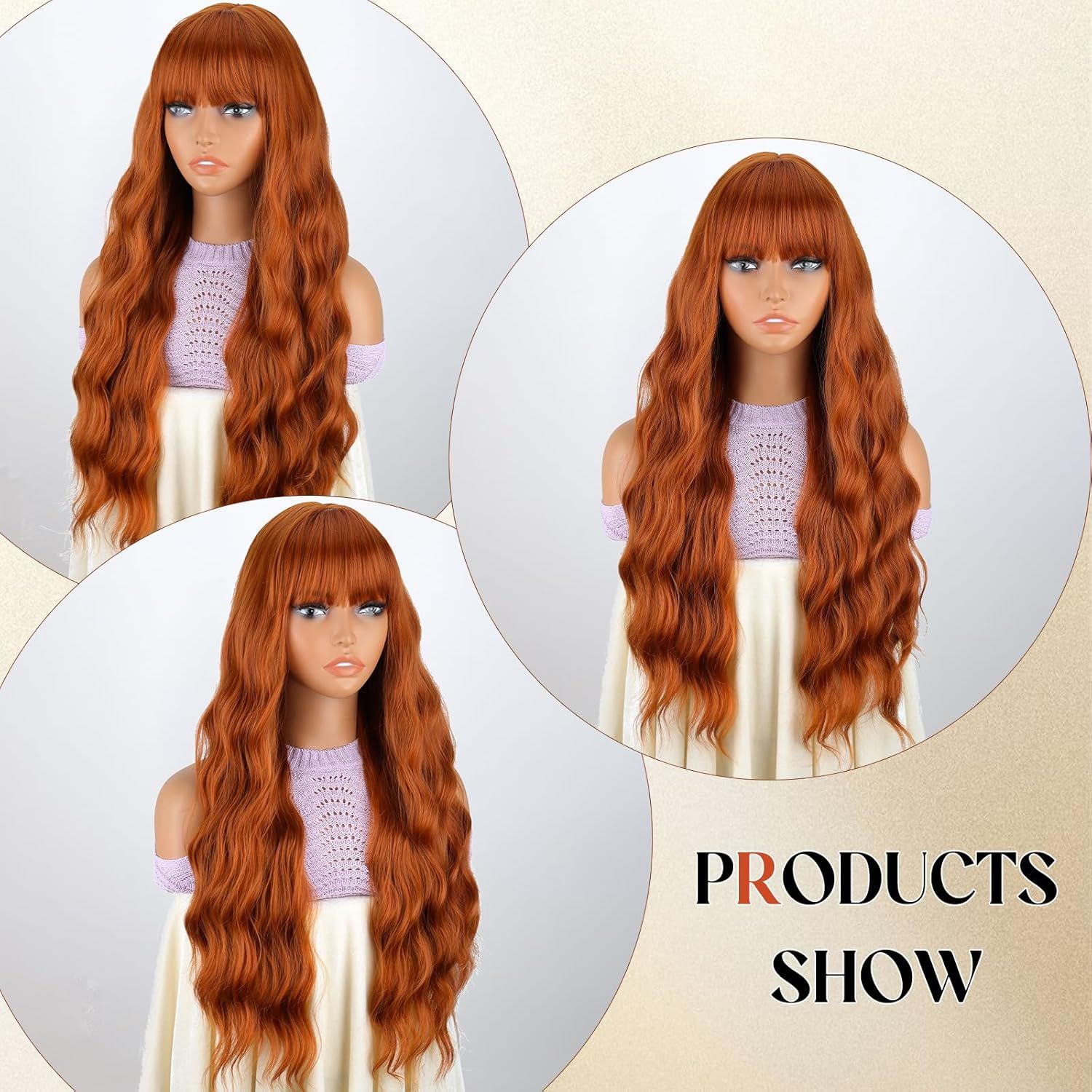 Long Orange Wig with Bangs view 5