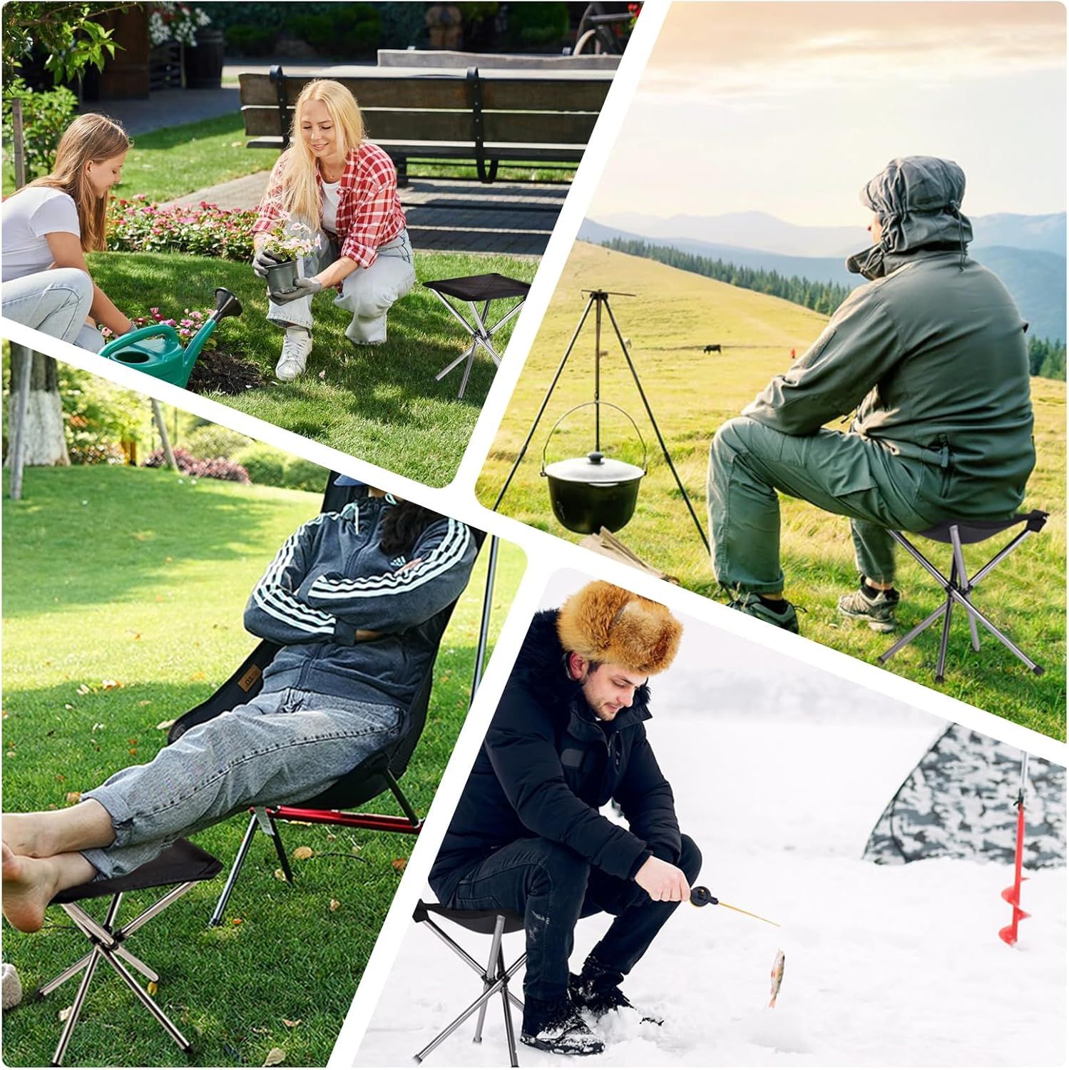 Portable Stool, Folding Chair, Telescopic Compact Foldable Stool with Carry view 2