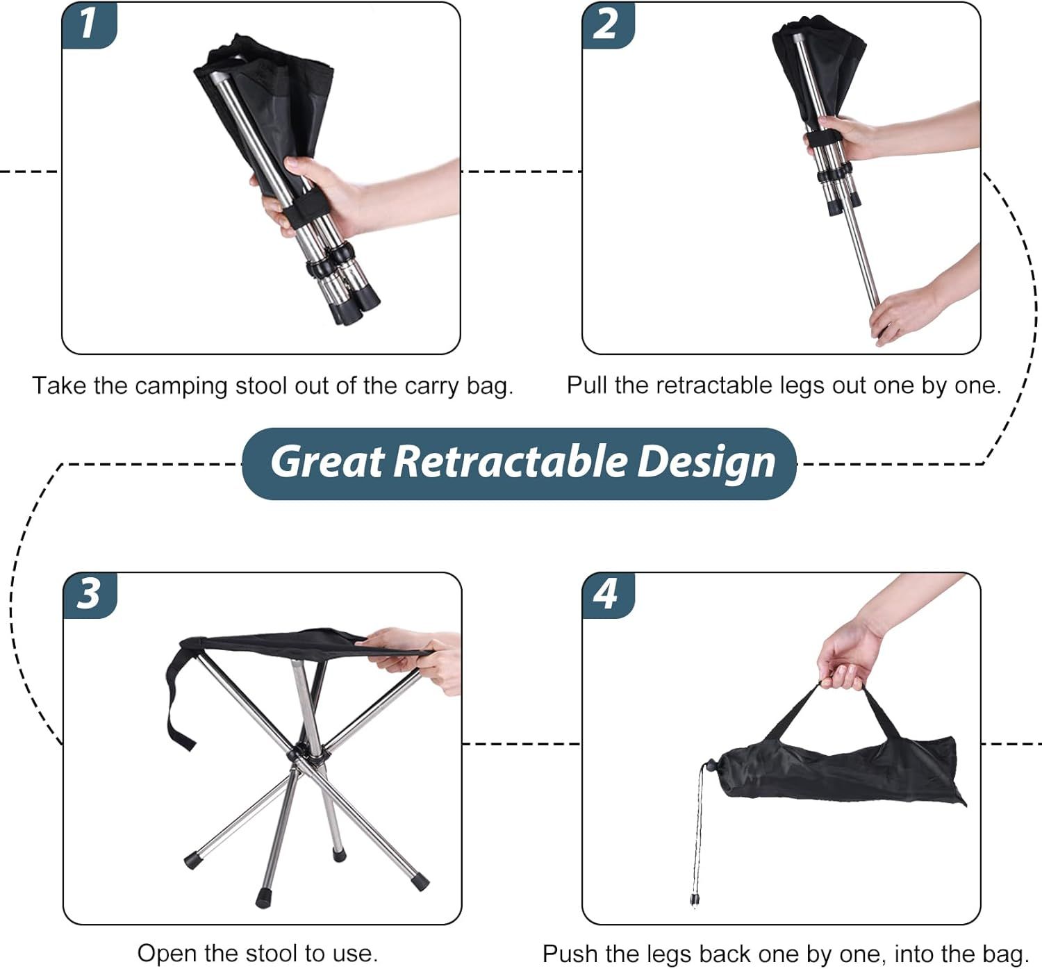 Portable Stool, Folding Chair, Telescopic Compact Foldable Stool with Carry view 3