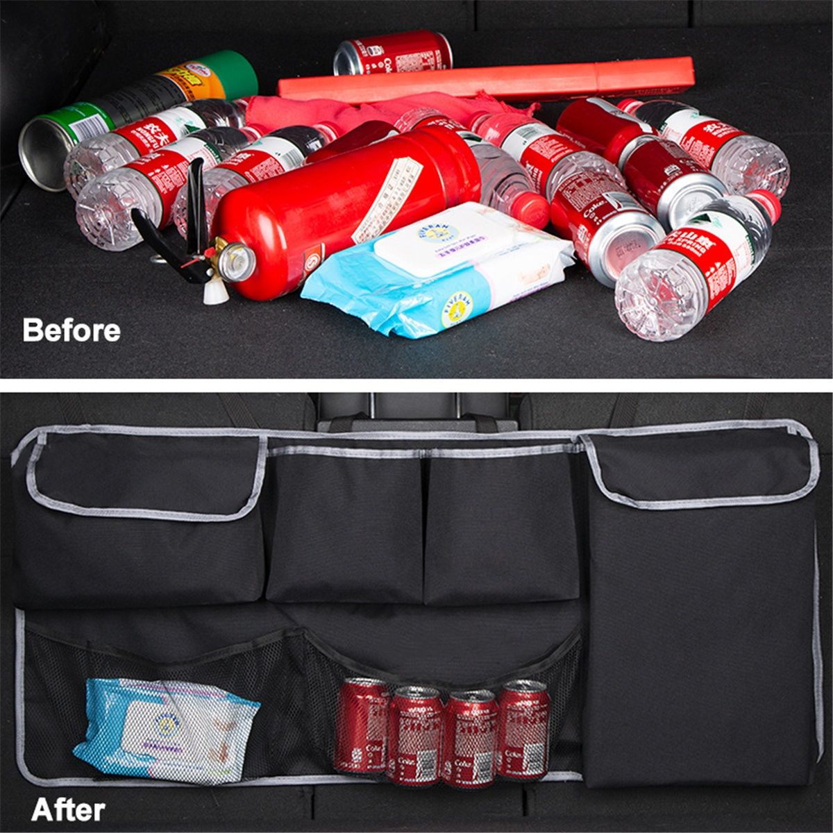 Trunk Hanging Organizer, Backseat Bag, Car Interior Accessories with 4 Pockets view 2