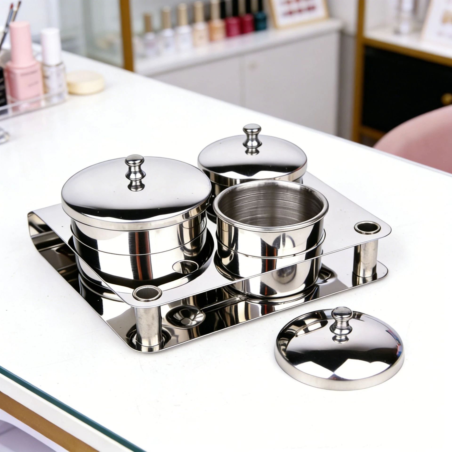 3 Pieces Nail Art Equipment Cup Bowls Stainless Steel Acrylic Liquid Powder view 5
