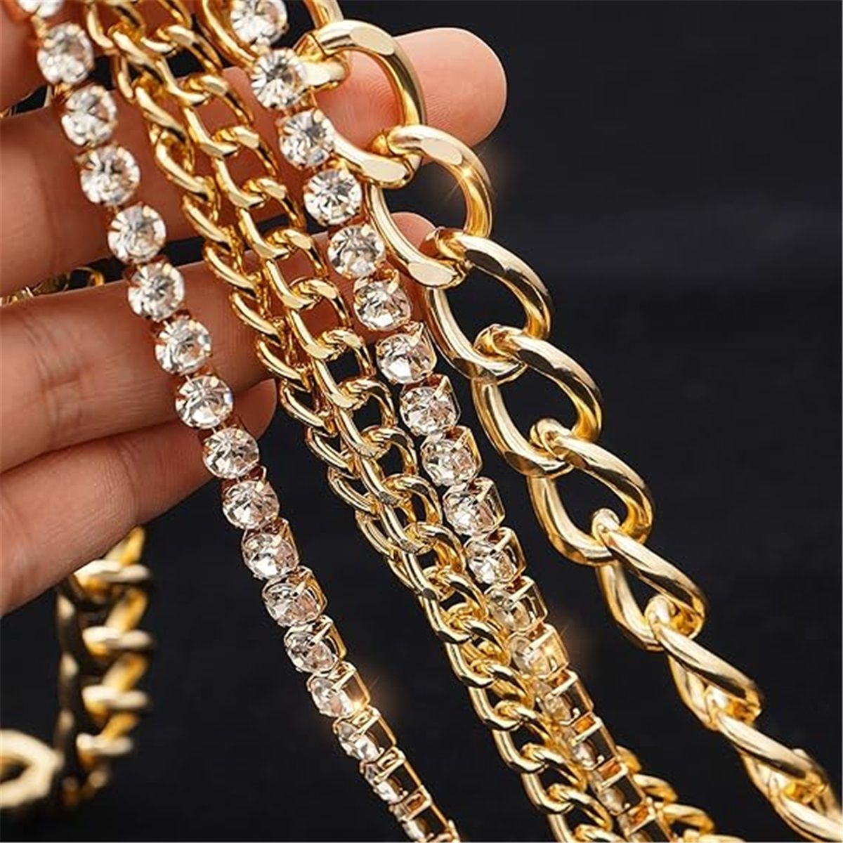Multilayer Chain Belt Rhinestone Metal Chain Belts for Women Punk Gold Waist view 3