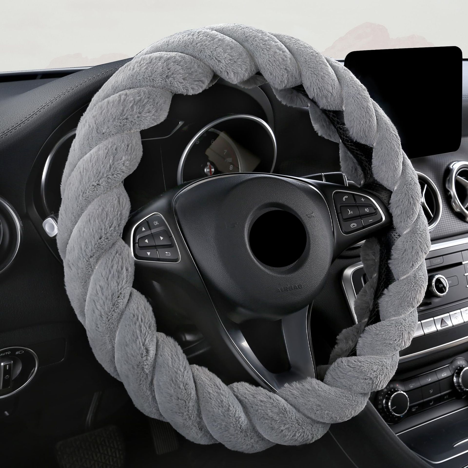 Luxury Fluffy Winter Car Steering Wheel Cover for Women Soft Warm Plush Cute view 2