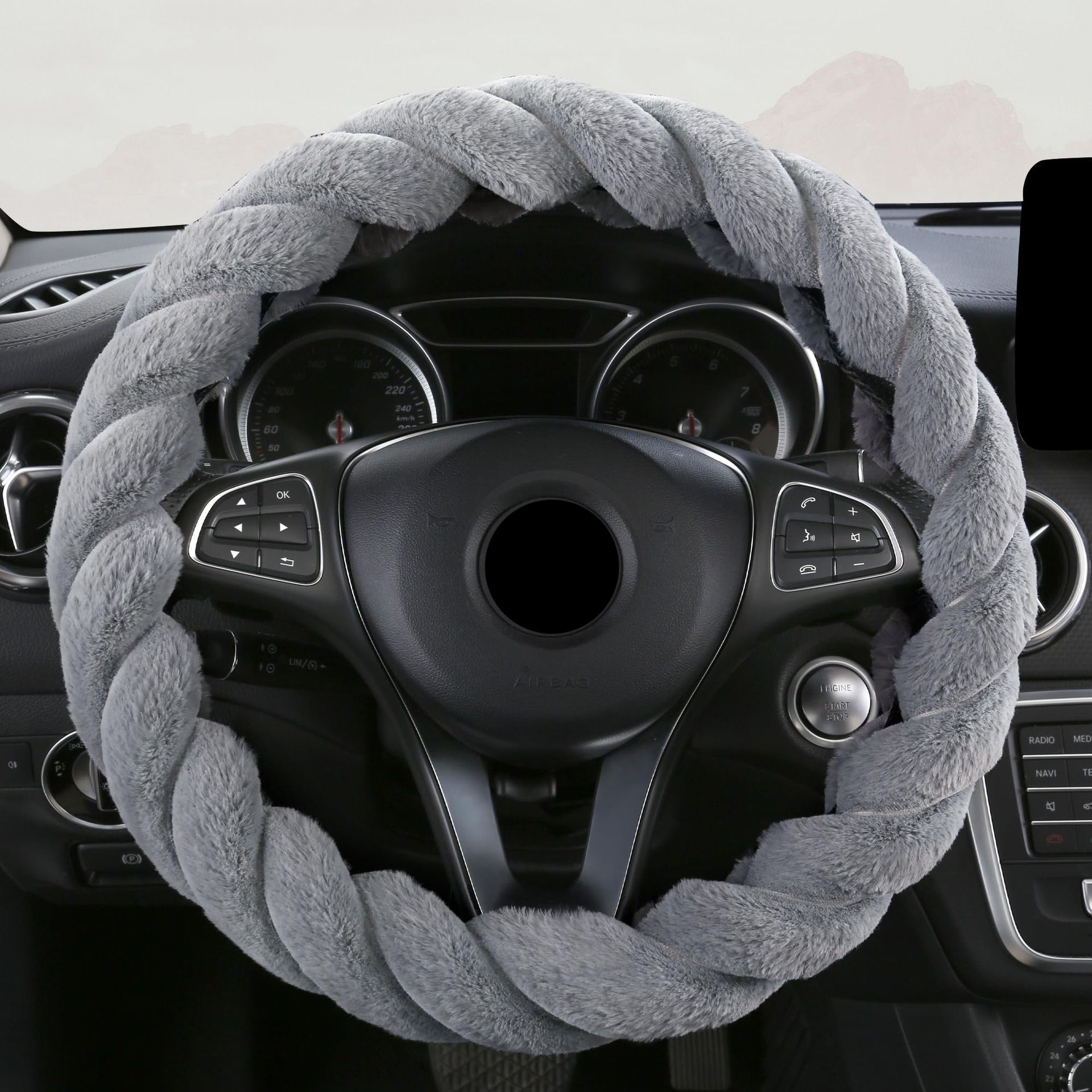 Luxury Fluffy Winter Car Steering Wheel Cover for Women Soft Warm Plush Cute view 3