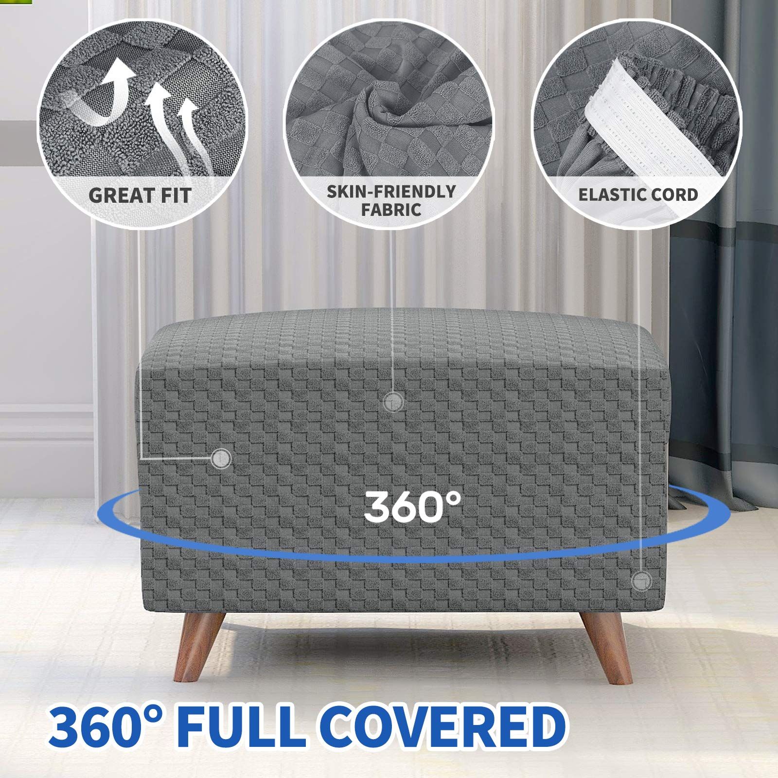 Jacquard Design High Stretch Folding Storage Footstool Protector Rectangle view 3